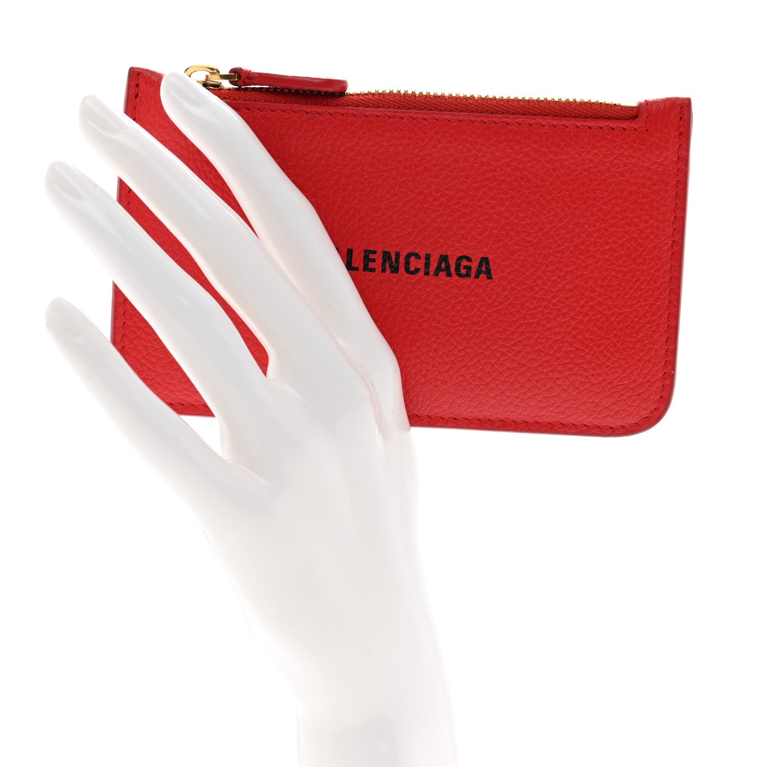 Balenciaga Grained Calfskin Logo Large Cash Long Coin Card Holder Bright Red Black 2 of 7