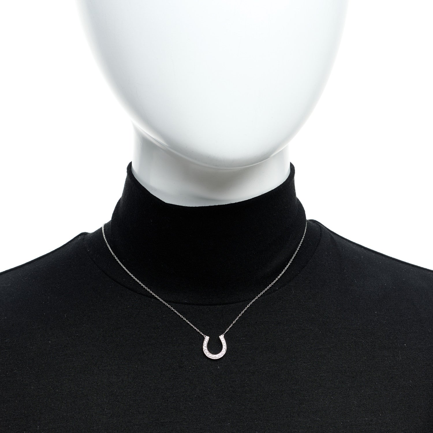 Tiffany 18K White Gold Diamond Metro Horseshoe Pendant Necklace 2 of 6