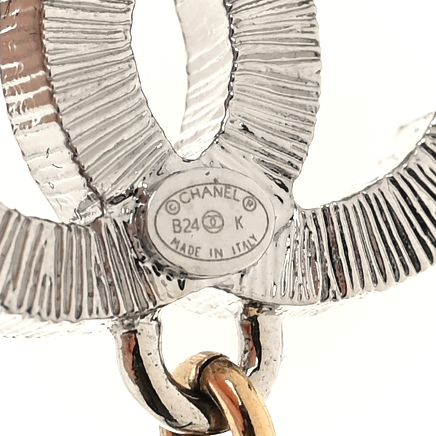 Chanel Crystal CC Clover Drop Earrings Silver Gold 4 of 4