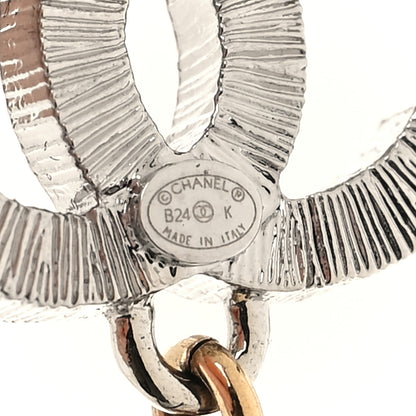 Chanel Crystal CC Clover Drop Earrings Silver Gold 4 of 4