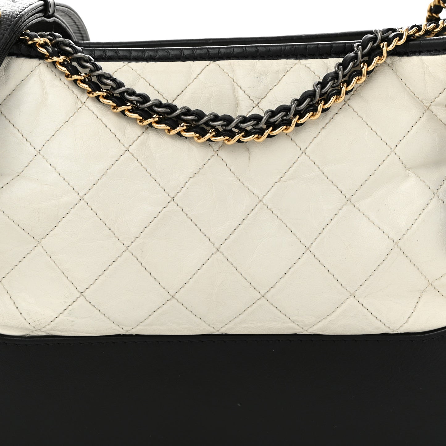 Aged Calfskin Quilted Medium Gabrielle Hobo Black White