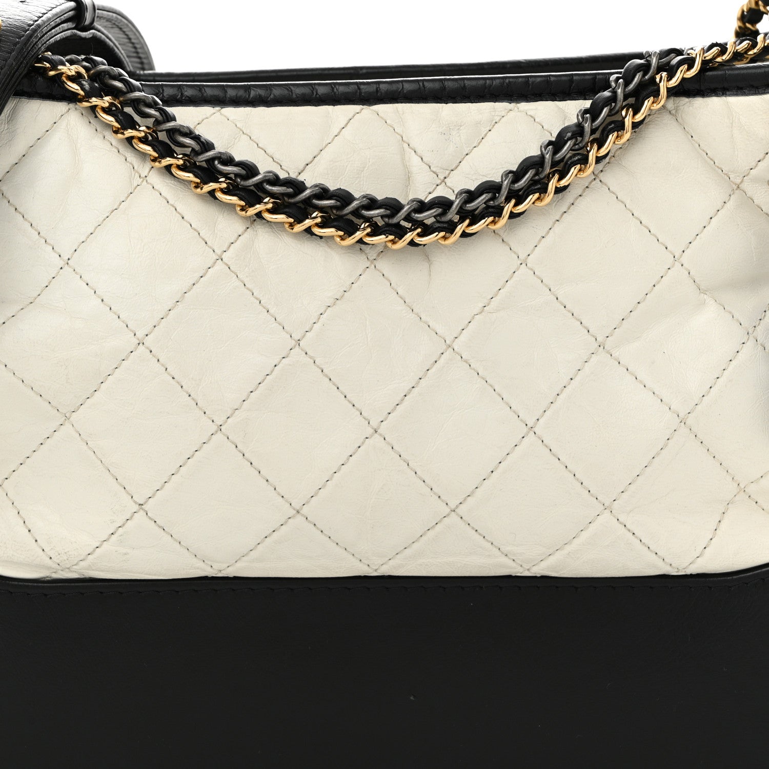 Chanel Aged Calfskin Quilted Medium Gabrielle Hobo Black White 8 of 10