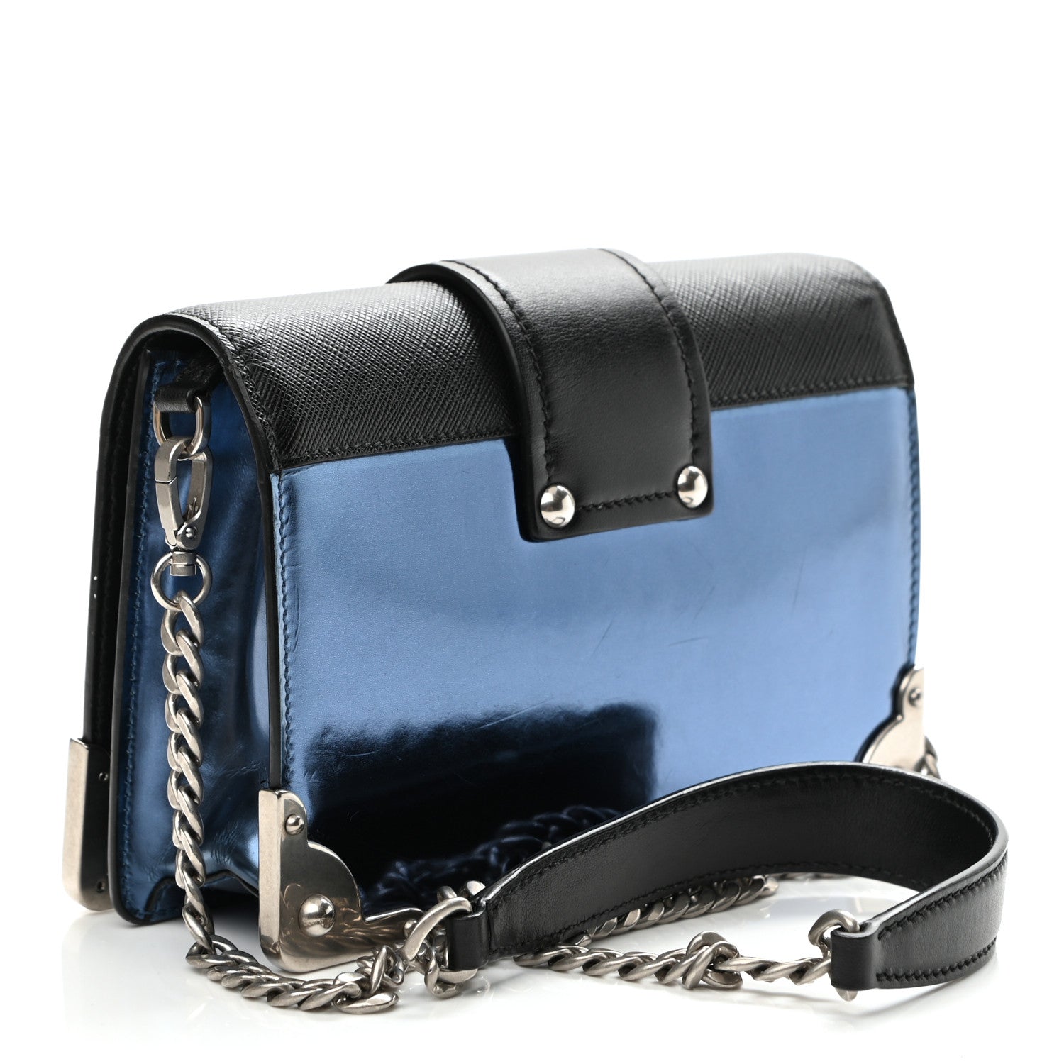 Prada Metallic Vitello Saffiano Cahier Bag Denim Black 3 of 11