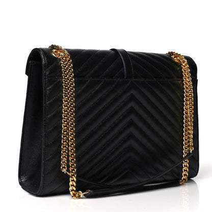 Saint Laurent Grain De Poudre Matelasse Chevron Large Monogram Satchel Black 2 of 9
