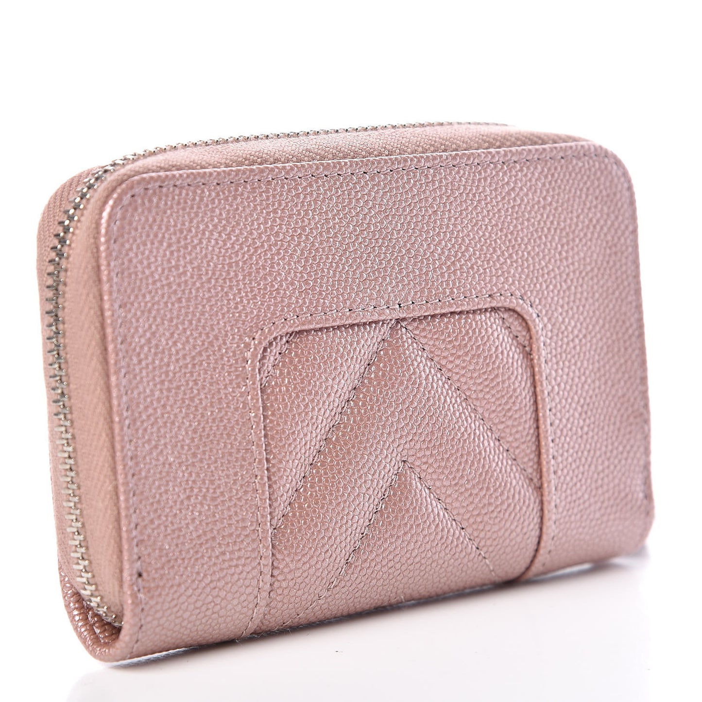 Metallic Caviar Chevron Quilted Vintage Mademoiselle Zip Coin Purse Pink