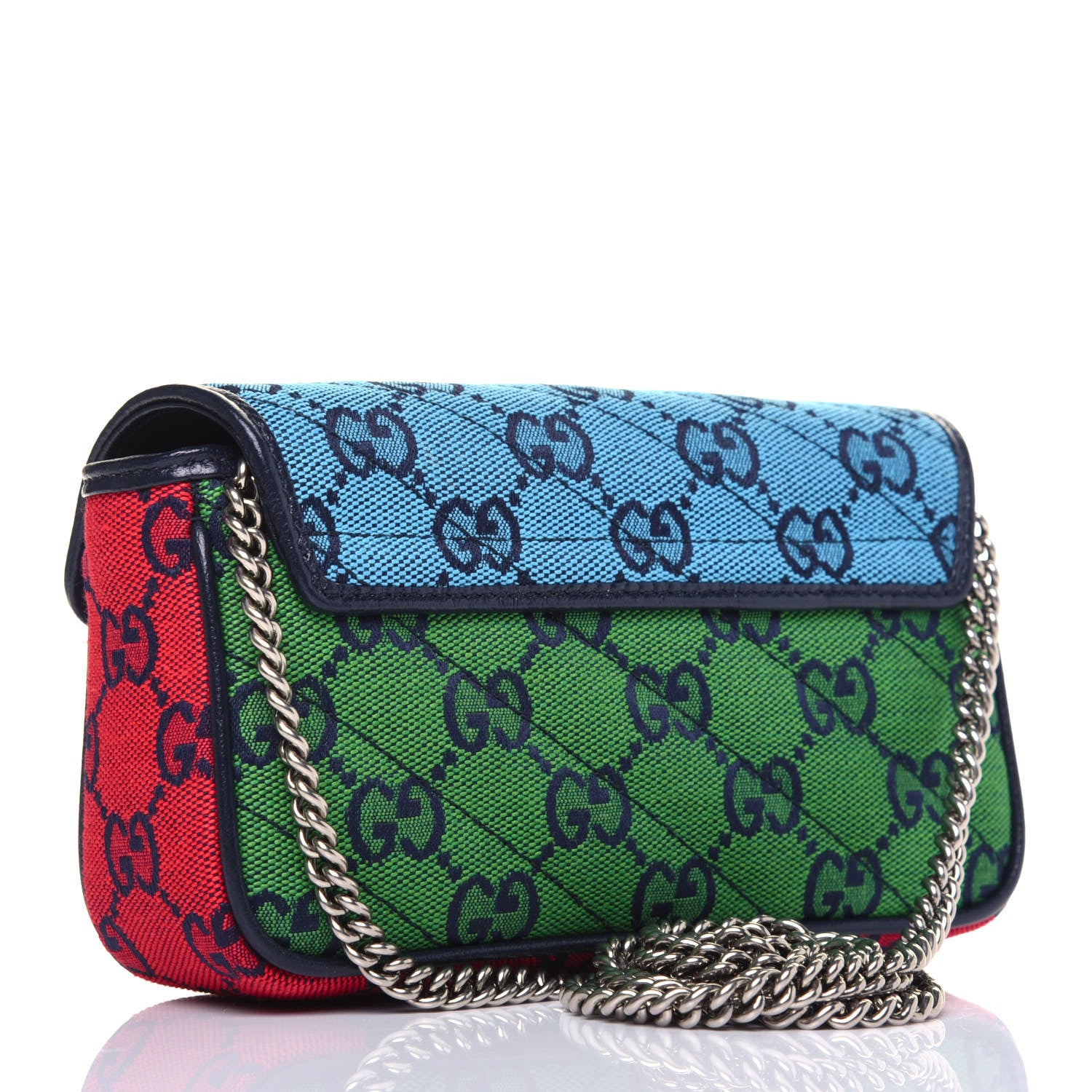 Gucci Monogram Multicolor Matelasse Diagonal Super Mini GG Marmont Shoulder Bag Light Blue Pink Blue Green Red 3 of 12