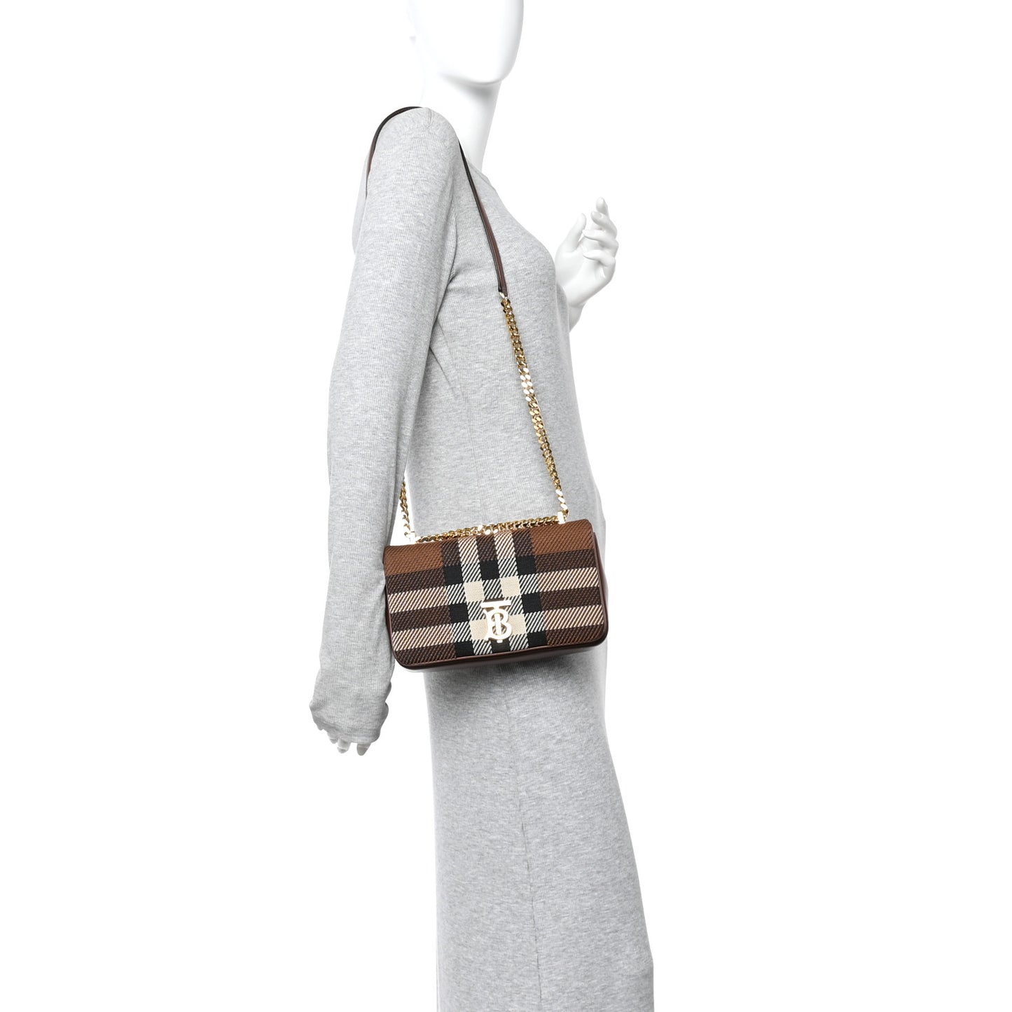 Calfskin Knit Check Small Lola Bag Dark Birch Brown