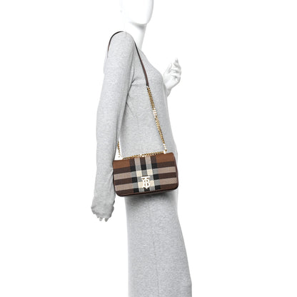 Burberry Calfskin Knit Check Small Lola Bag Dark Birch Brown 3 of 21