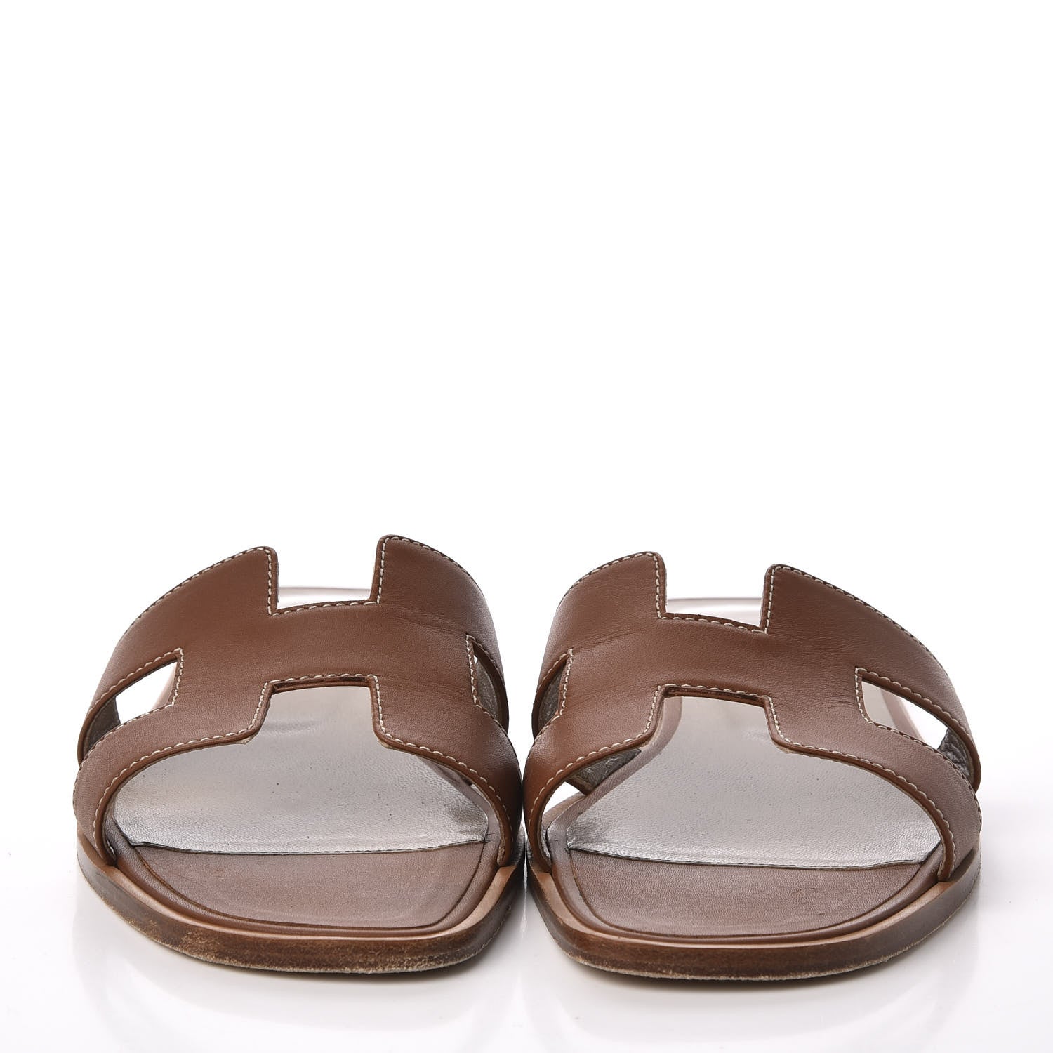 Hermes Box Calfskin Oran Sandals 37.5 Gold 3 of 11