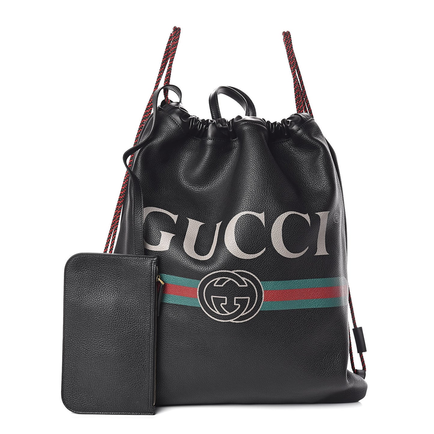 Calfskin Logo Drawstring Backpack Black