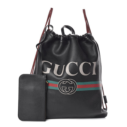 Gucci Calfskin Logo Drawstring Backpack Black 1 of 9