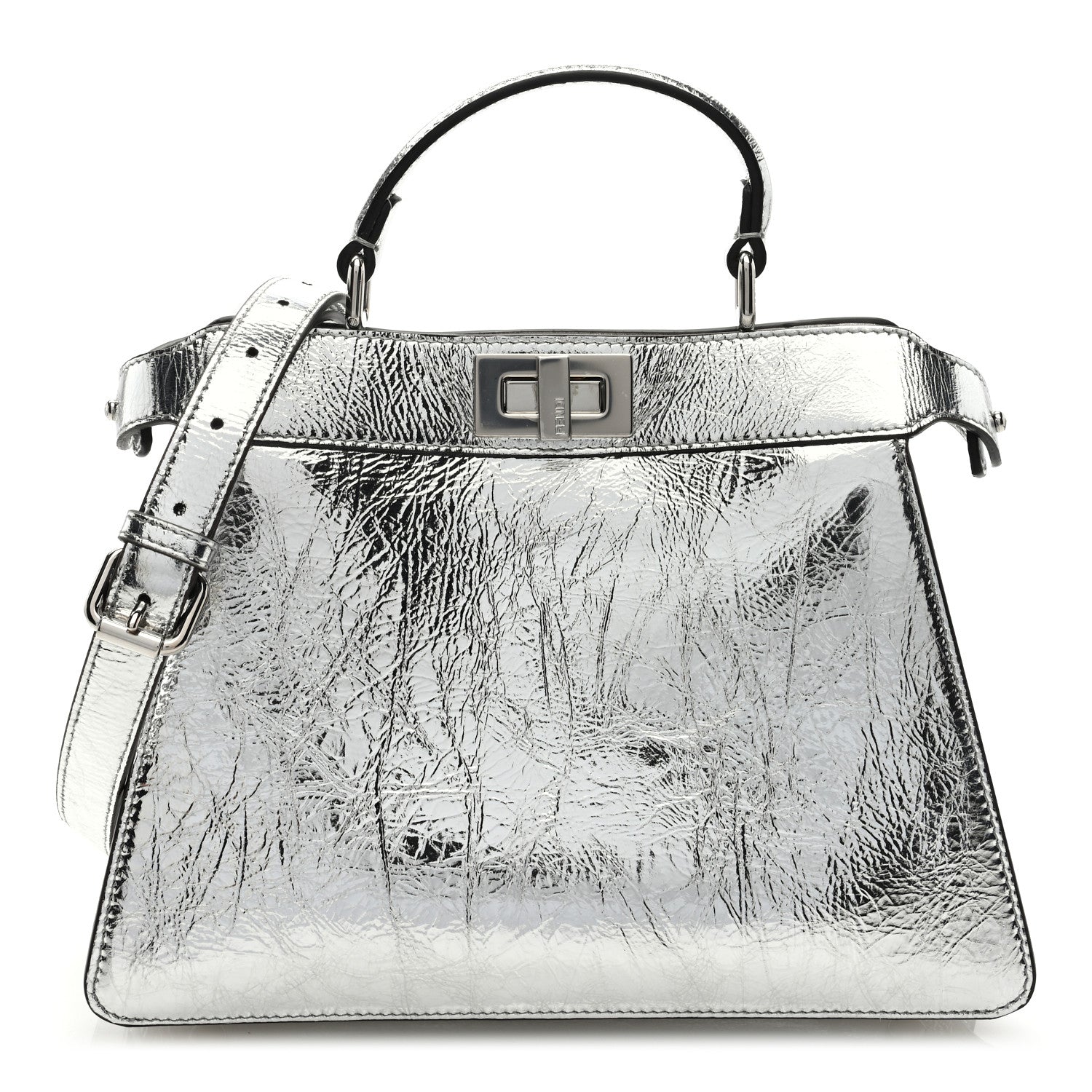 Fendi Rock Millenium Laminata Small Peekaboo I SEE U Satchel Argento 1 of 8