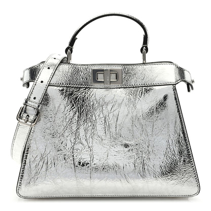 Fendi Rock Millenium Laminata Small Peekaboo I SEE U Satchel Argento 1 of 8