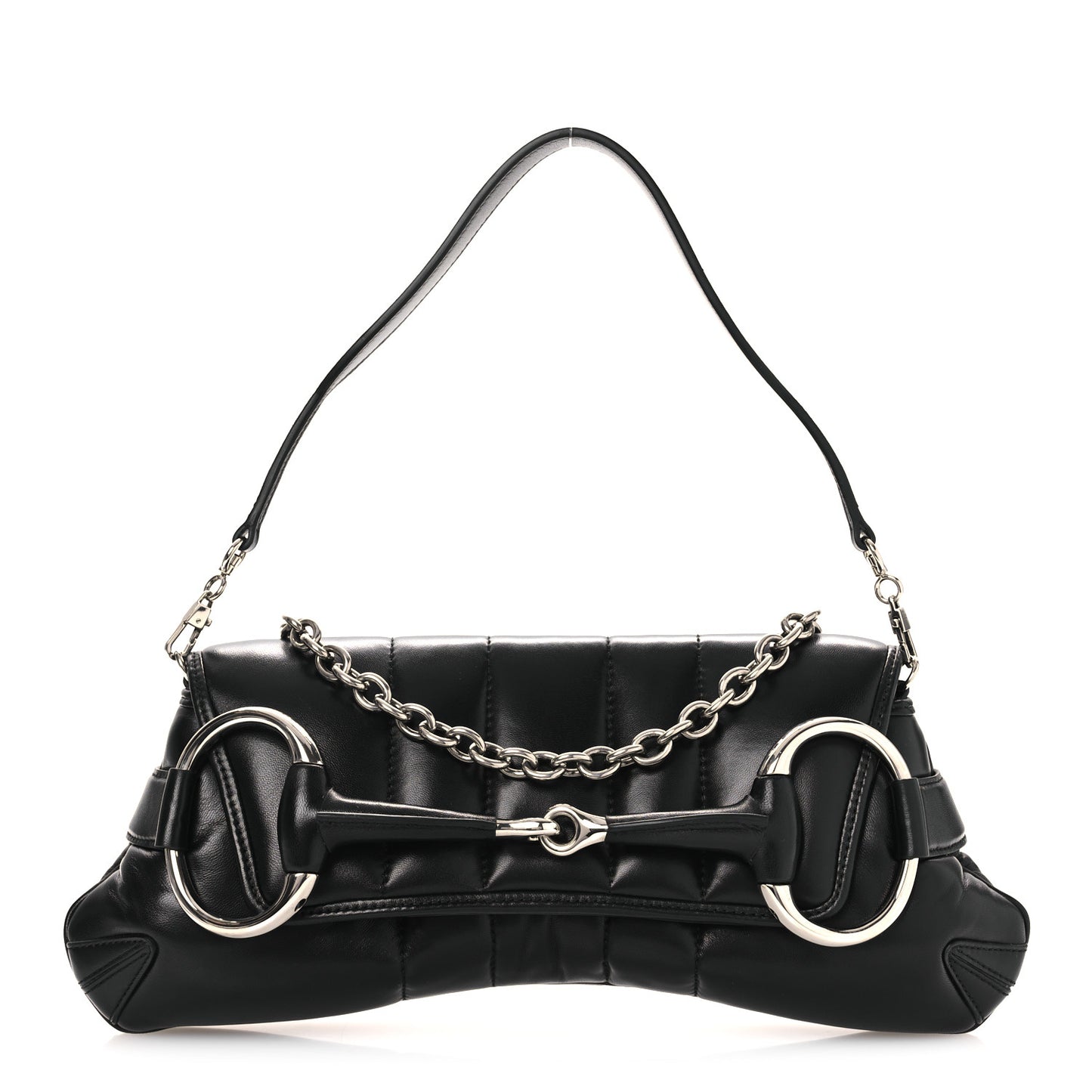 Nappa Vertical Matelasse Medium Maxi Horsebit Chain Shoulder Bag Black