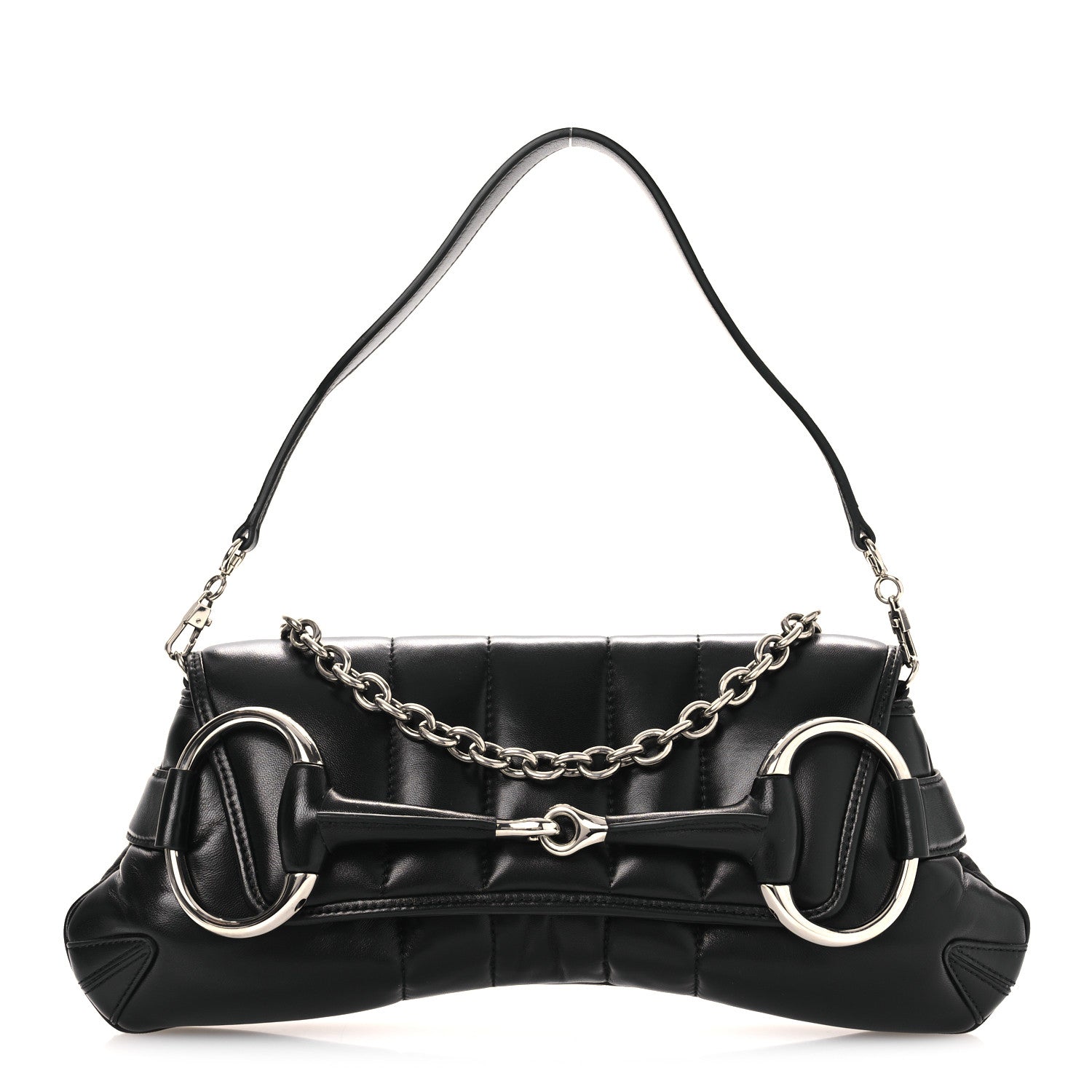 Gucci Nappa Vertical Matelasse Medium Maxi Horsebit Chain Shoulder Bag Black 1 of 9