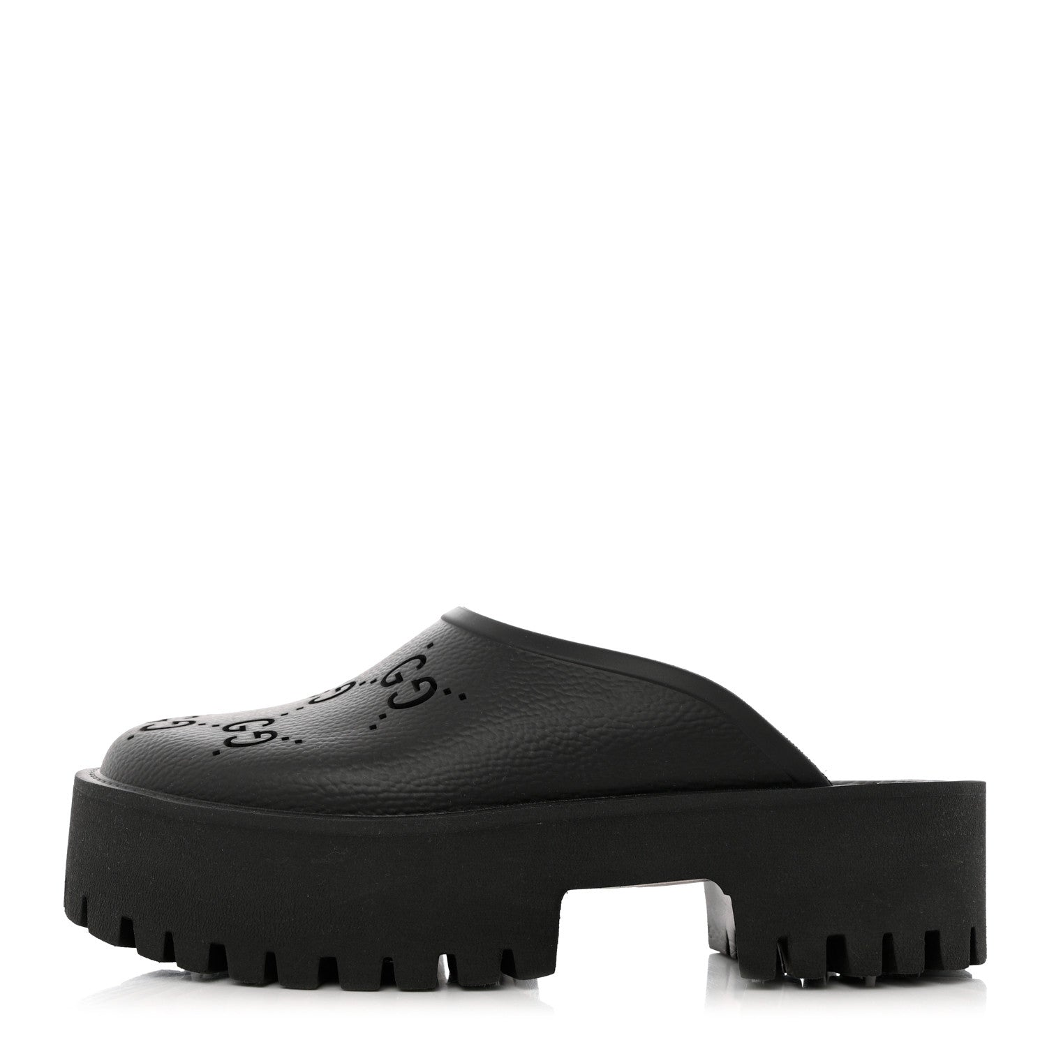Gucci Rubber GG Monogram Perforated Elea Platform 55mm Lug Sole Sandals 39 Black 1 of 9