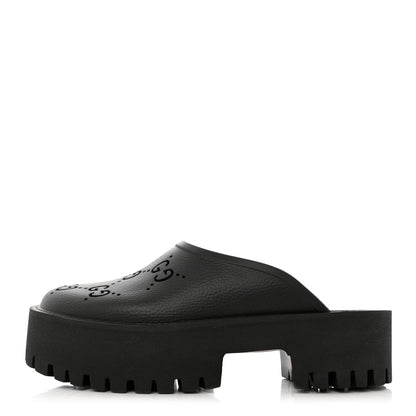Gucci Rubber GG Monogram Perforated Elea Platform 55mm Lug Sole Sandals 39 Black 1 of 9