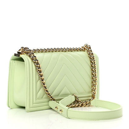 Chanel Caviar Chevron Quilted Medium Boy Flap Light Green 3 of 13