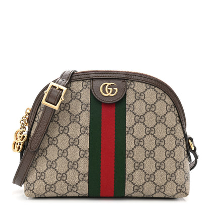 Gucci GG Supreme Monogram Textured Dollar Calfskin Web Small Ophidia Dome Shoulder Bag Beige Ebony New Acero 1 of 11