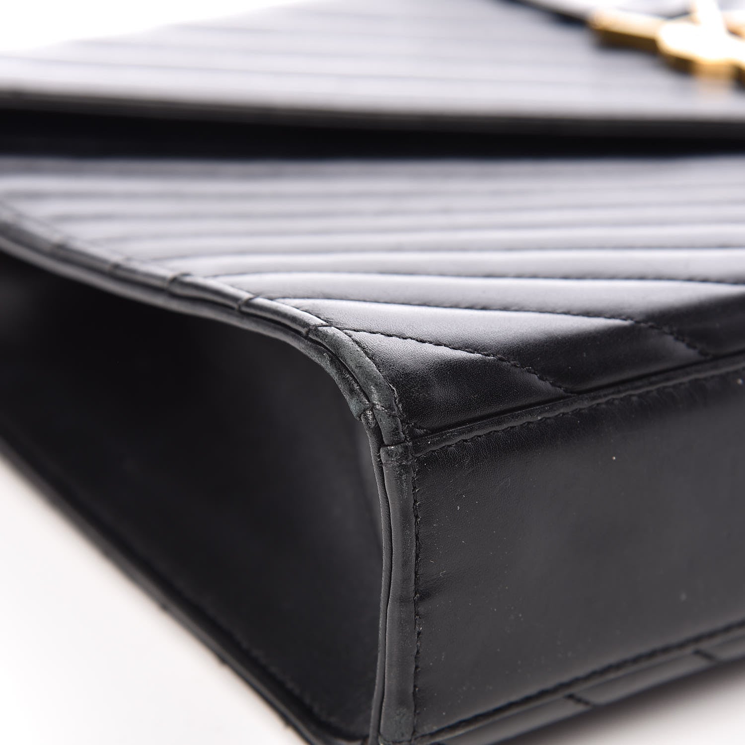 Saint Laurent Smooth Calfskin Matelasse Chevron Large Monogram Satchel Black 8 of 13