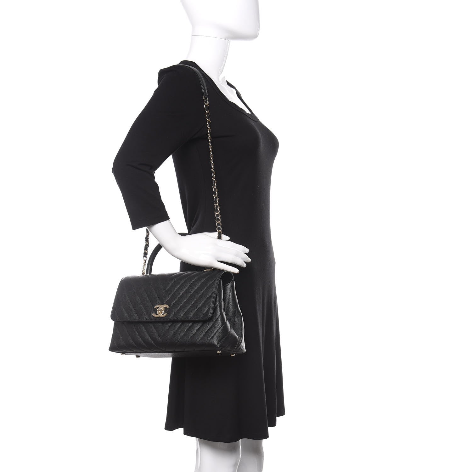 Chanel Caviar Chevron Quilted Small Coco Handle Flap Black 2 of 11