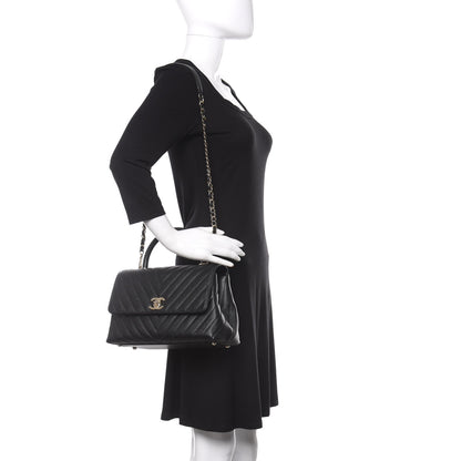 Chanel Caviar Chevron Quilted Small Coco Handle Flap Black 2 of 11