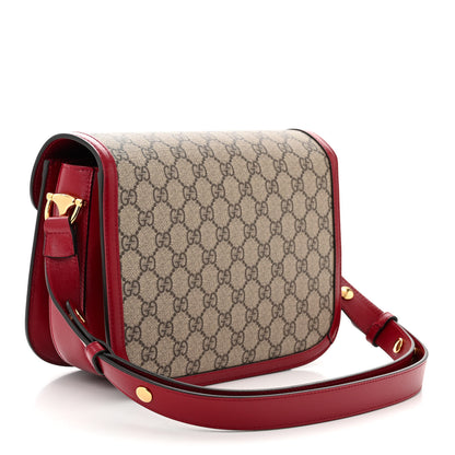 Gucci GG Supreme Monogram Azalea Calfskin Horsebit 1955 Shoulder Bag Beige Ebony New Cherry Red 3 of 11