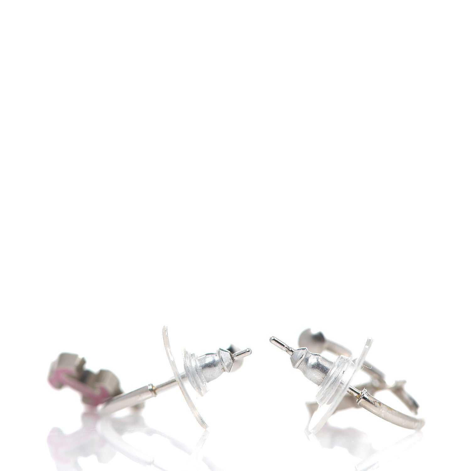 Chanel Enamel CC Hoop Earrings Pink Silver 2 of 3