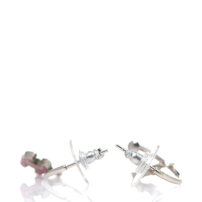 Chanel Enamel CC Hoop Earrings Pink Silver 2 of 3