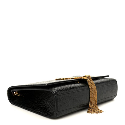 Saint Laurent Calfskin Crocodile Embossed Medium Classic Monogram Kate Tassel Satchel Black 3 of 10