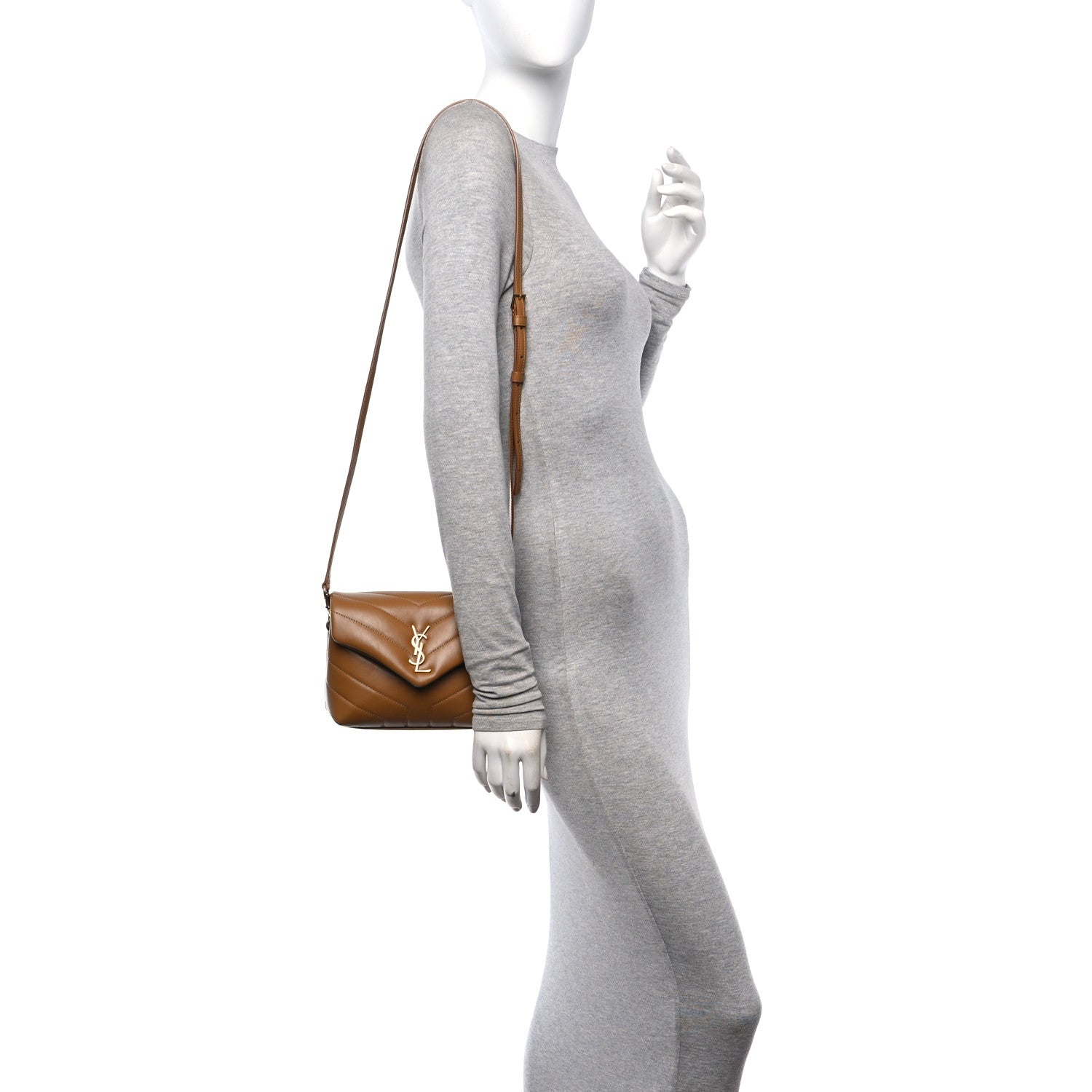 Saint Laurent Calfskin Y Quilted Monogram Toy Loulou Crossbody Bag Dark Natural 2 of 12