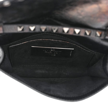 Valentino Garavani Craquele Calfskin Rockstud Shoulder Flap Bag Black 5 of 9