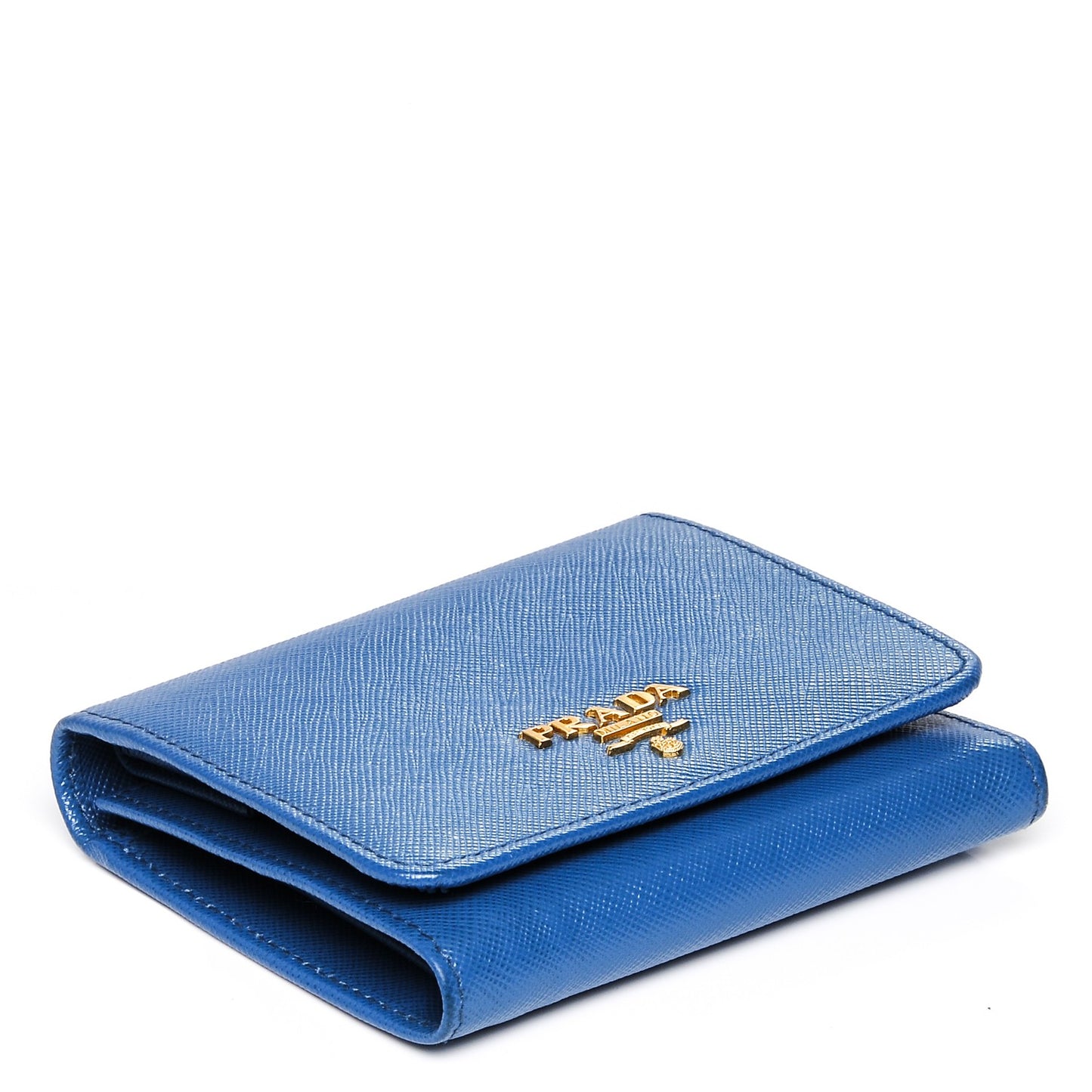 Saffiano Metal Tri-Fold Compact Wallet Cobalto