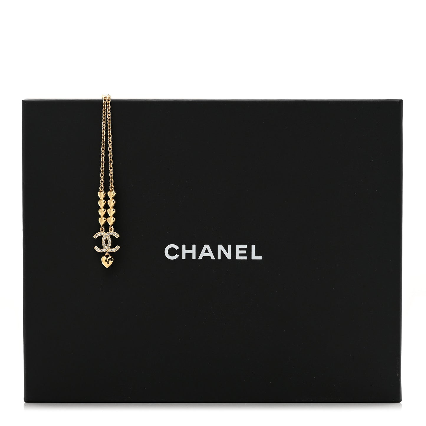 Crystal CC Heart Link Pendant Necklace Gold