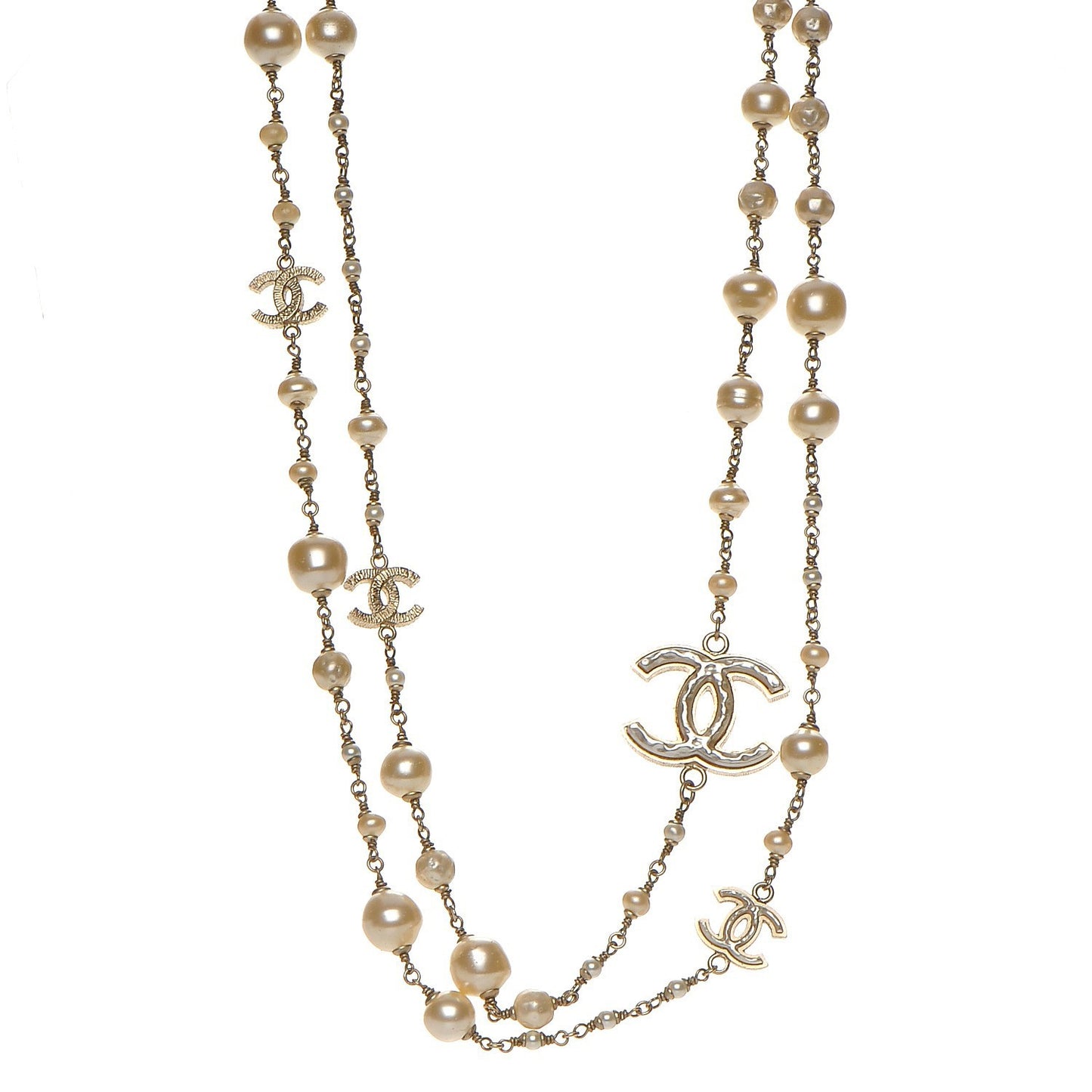 Irregular Pearl CC Long Necklace Light Gold