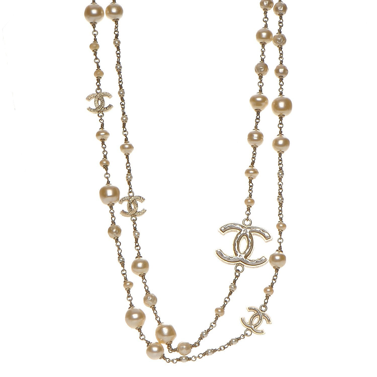 Chanel Irregular Pearl CC Long Necklace Light Gold 1 of 5