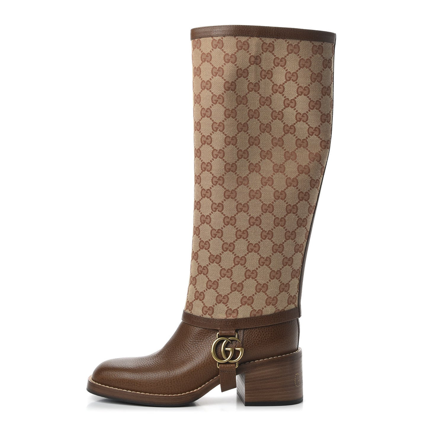 GG Monogram Calfskin Lola Tall Boots 38.5 Beige Ruggine Cuir