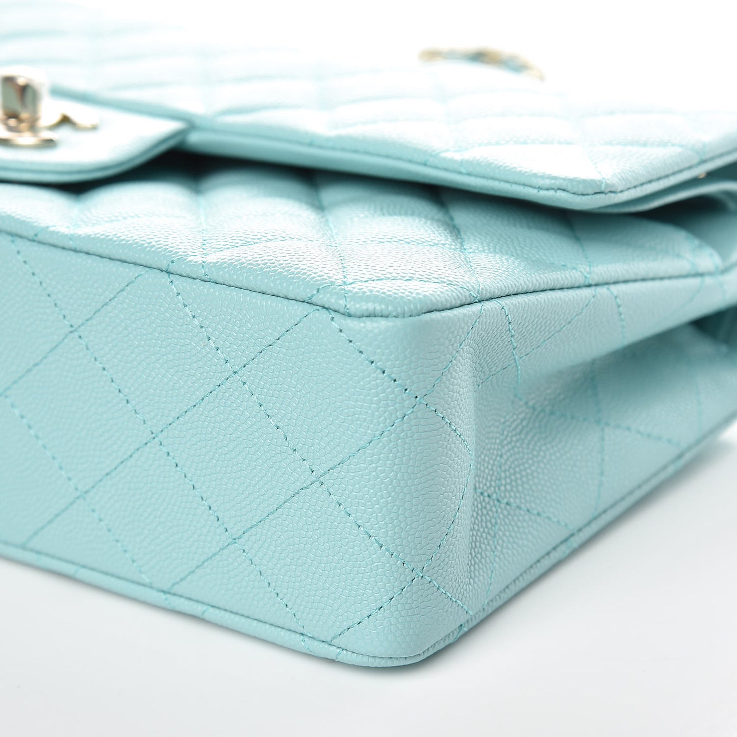 Caviar Quilted Medium Double Flap Light Blue