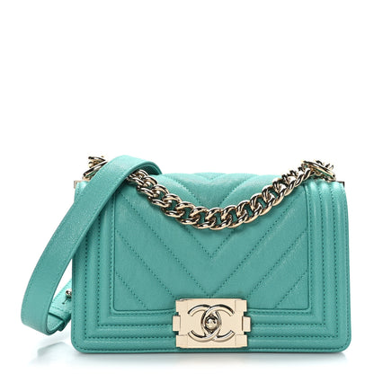 Chanel Caviar Chevron Quilted Small Boy Flap Green 1 of 9