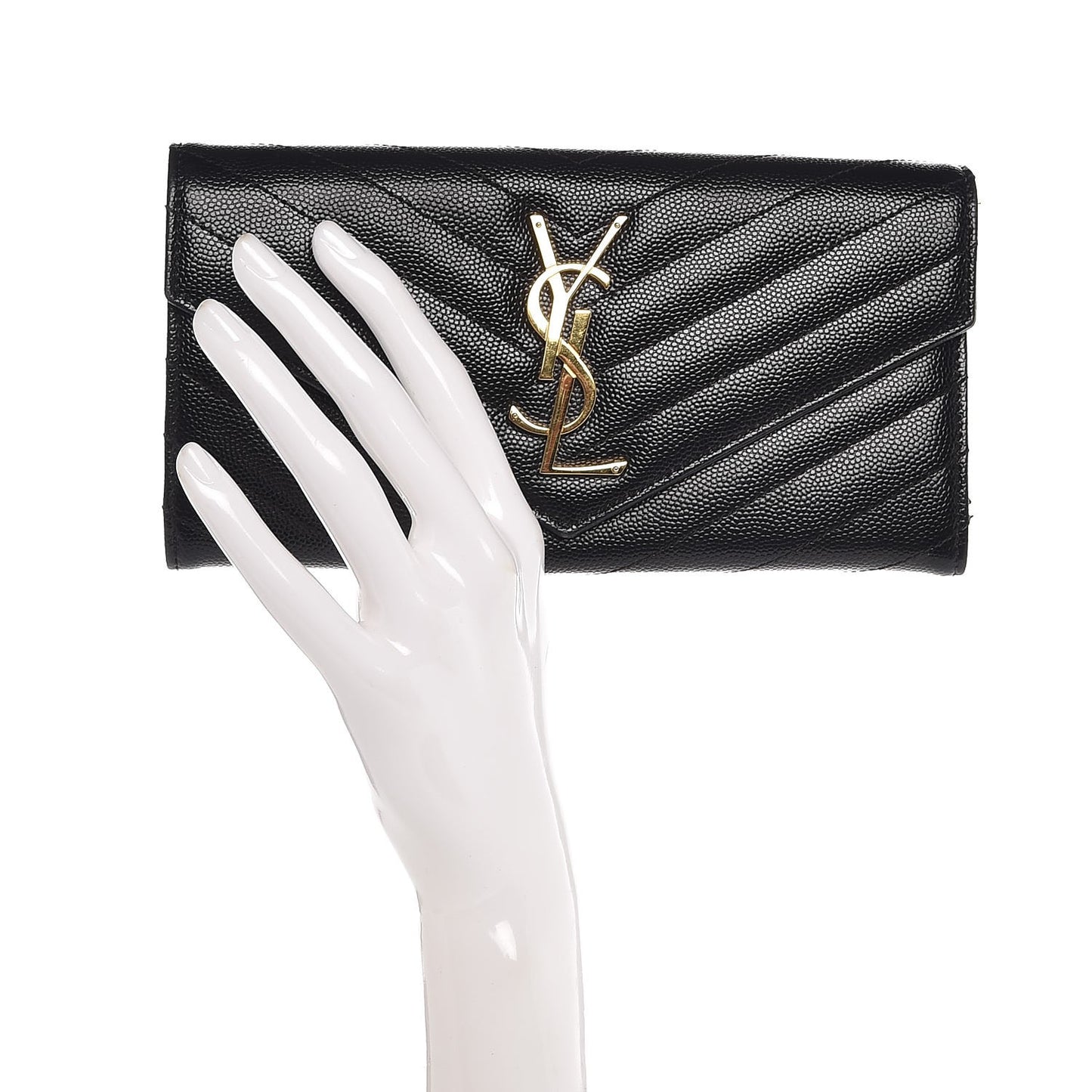 Grain De Poudre Matelasse Chevron Monogram Flap Wallet Black