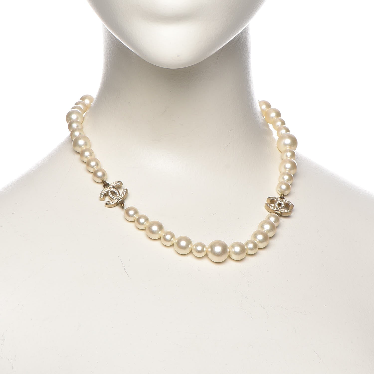 Chanel Crystal Pearl CC Short Necklace Gold 2 of 6