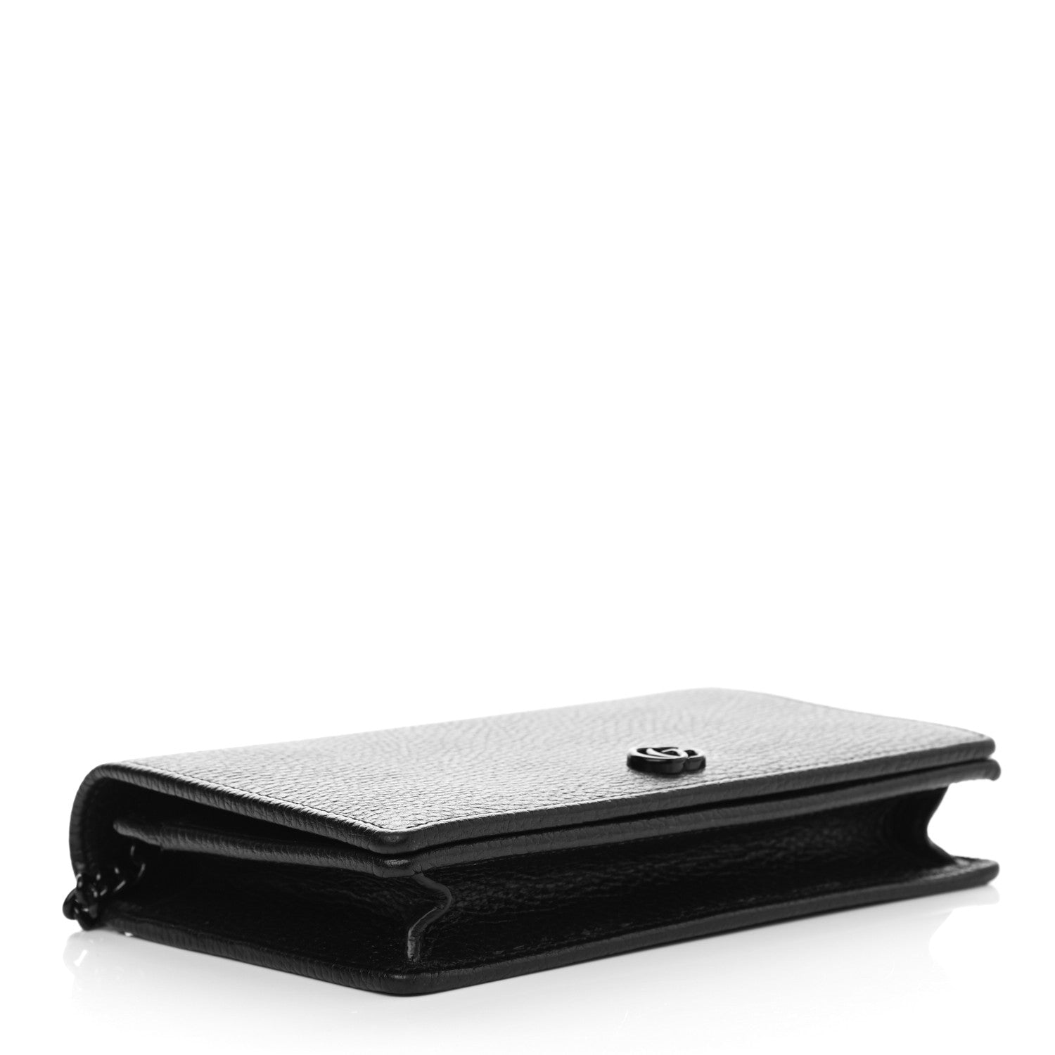 Gucci Dollar Calfskin Enamel Monochrome Mini GG Marmont Chain Wallet Black 4 of 12