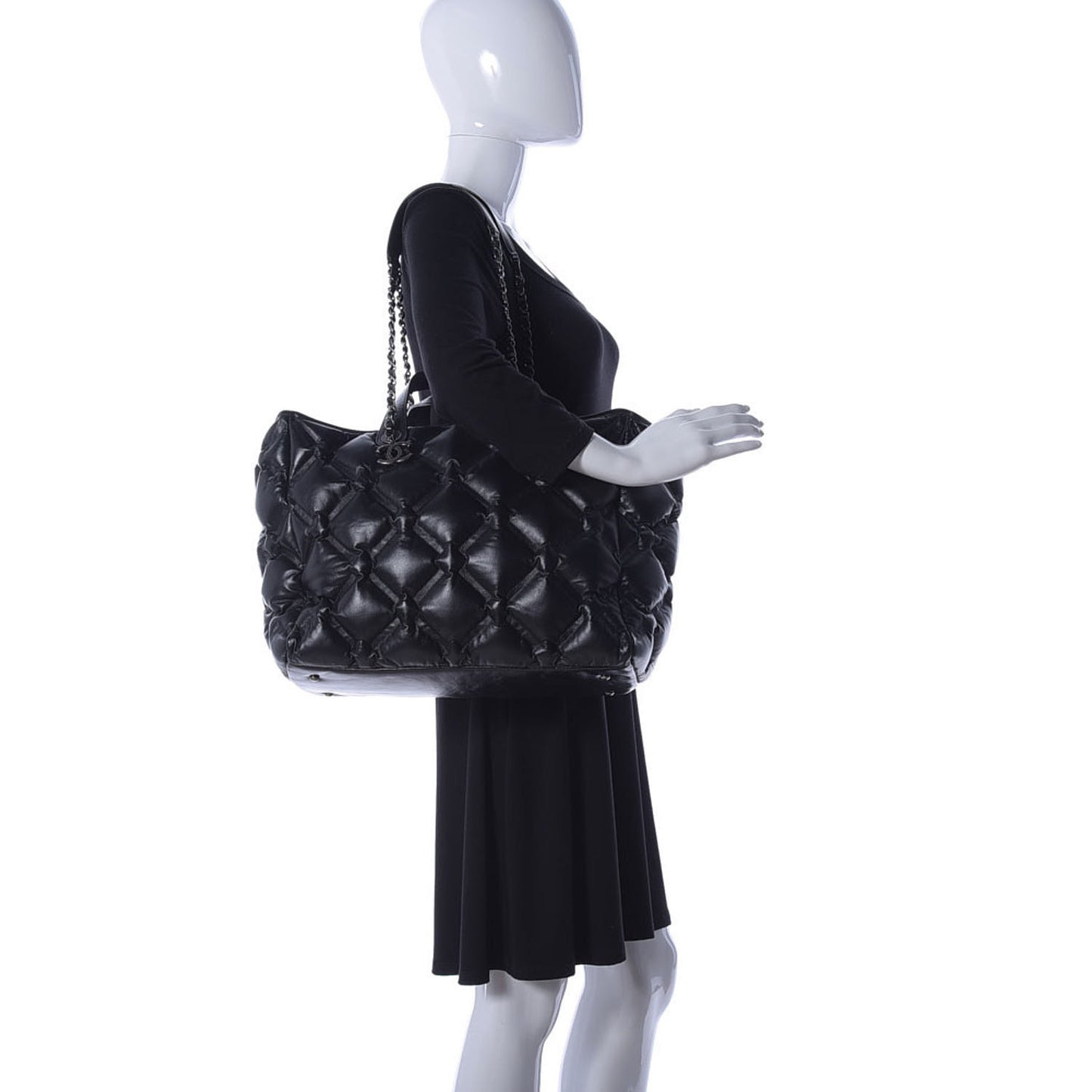 Calfskin Quilted Large Chesterfield Tote Black