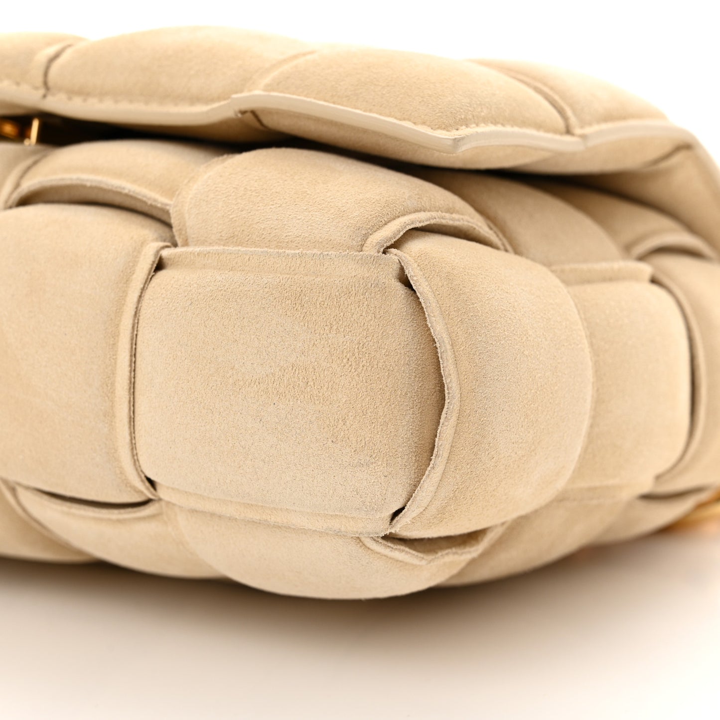 Suede Maxi Intrecciato Padded Chain Cassette Crossbody Bag Sand