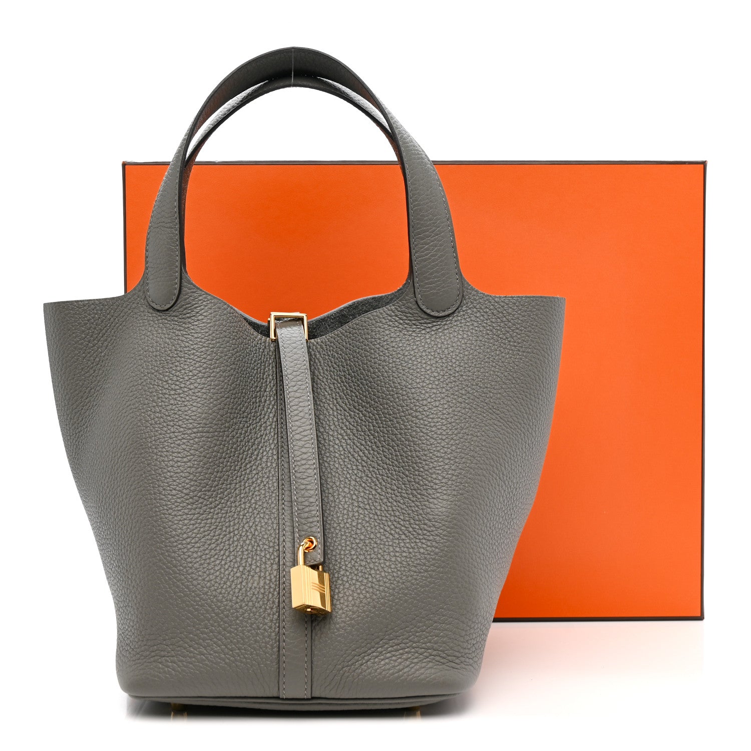 Hermes Taurillon Clemence Picotin Lock 22 MM Gris Meyer 1796094