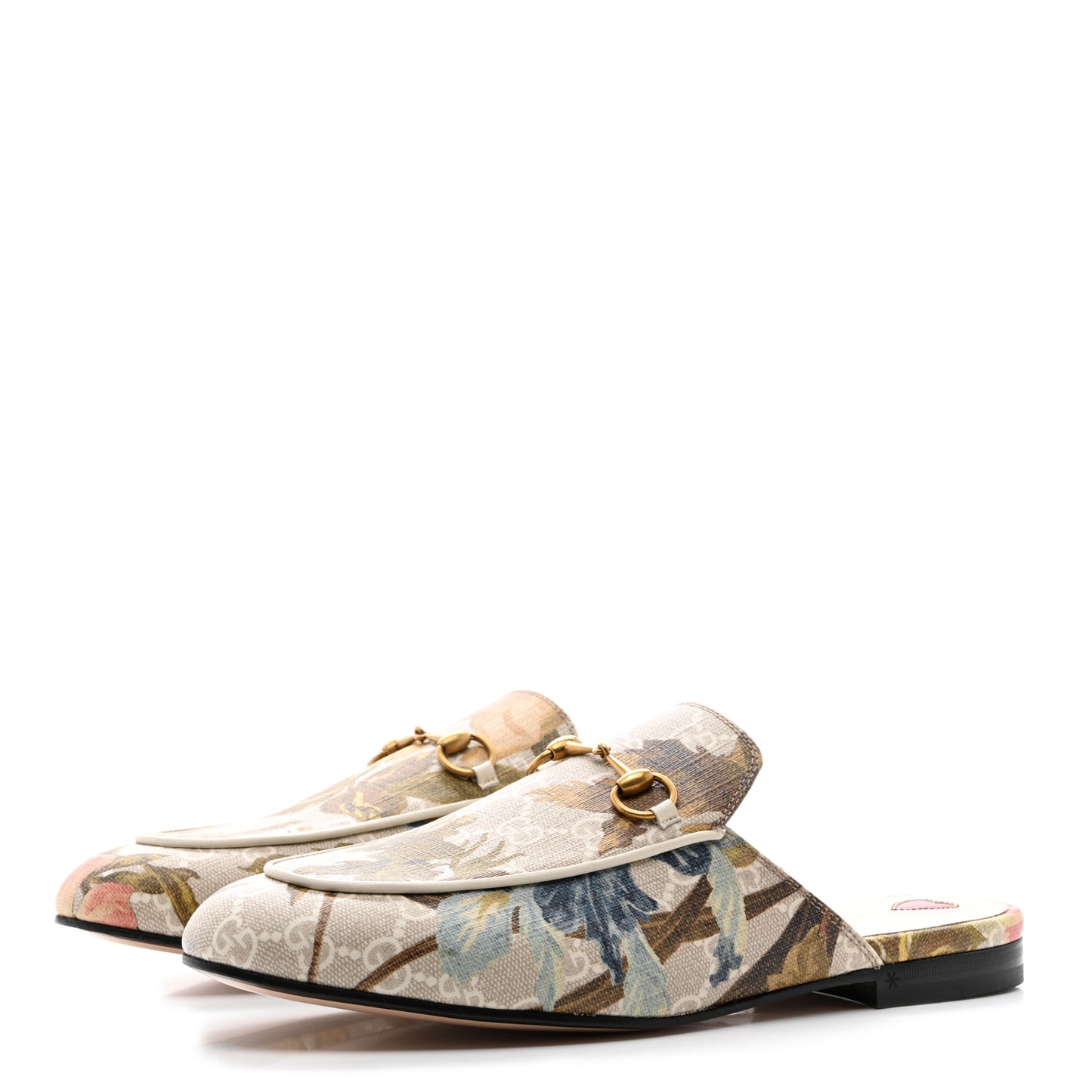 GG Supreme Monogram Malaga Kid Water Flora Womens Princetown Slippers 40 Beige White Multicolor Mystic White