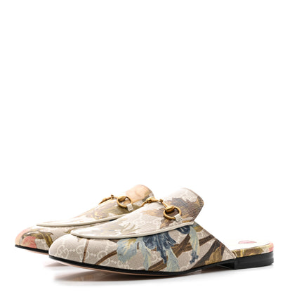 Gucci GG Supreme Monogram Malaga Kid Water Flora Womens Princetown Slippers 40 Beige White Multicolor Mystic White 3 of 9