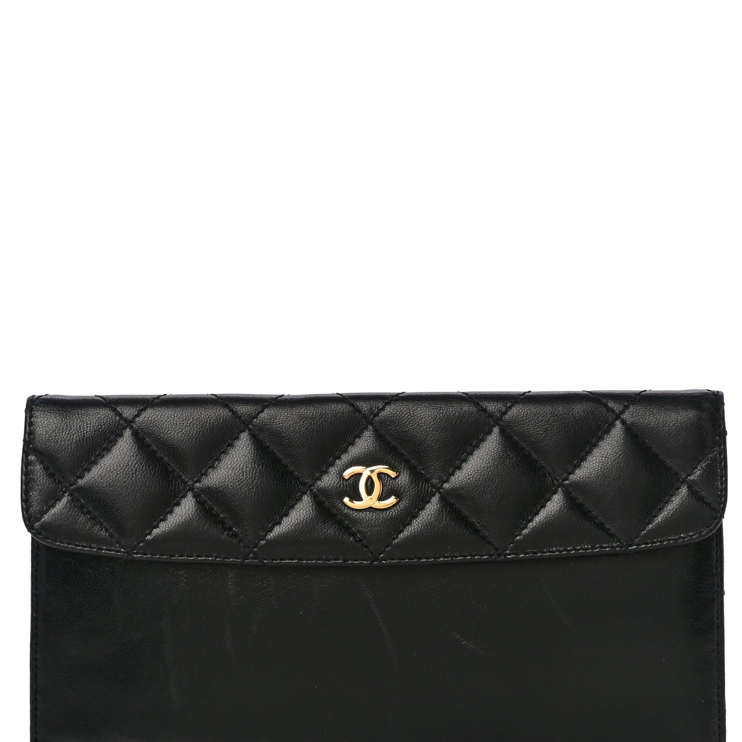 Calfskin Quilted CC Flap Clutch Black