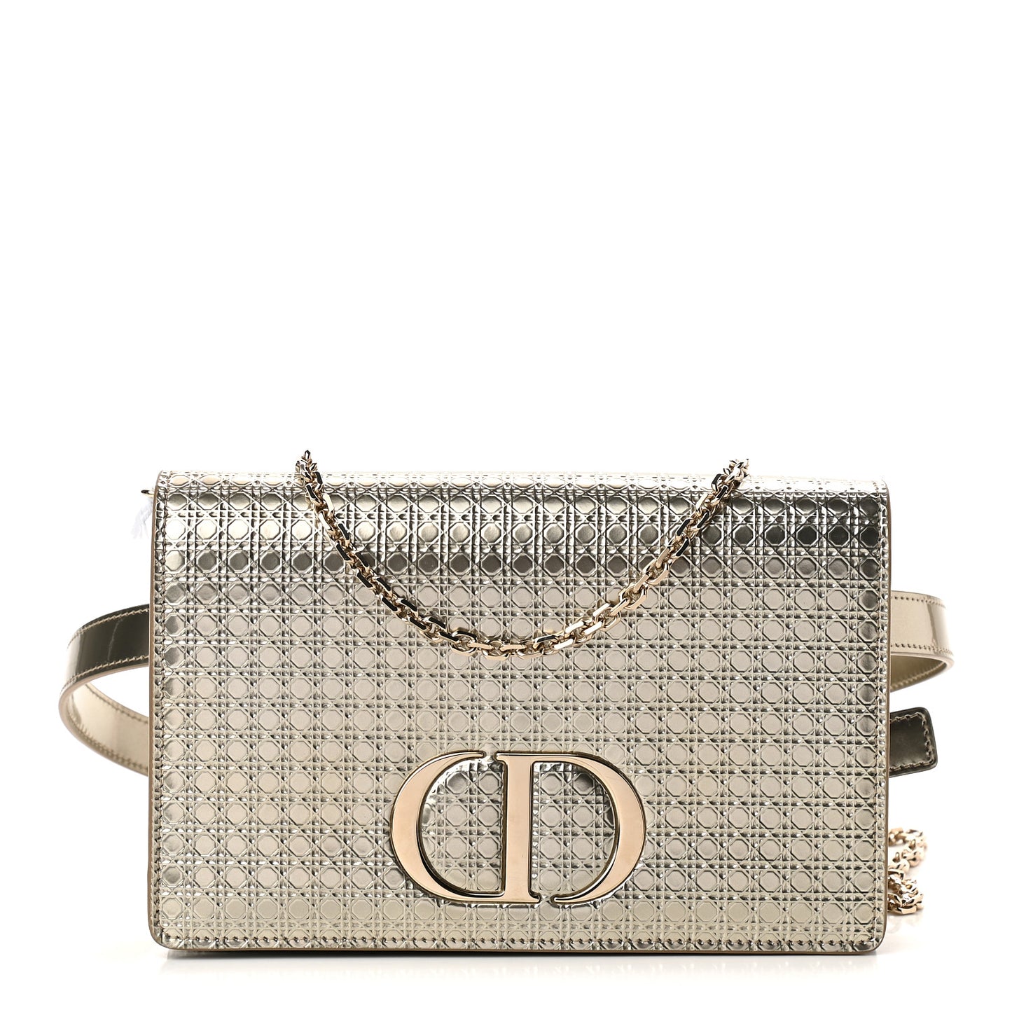 Metallic Patent Micro-Cannage 30 Montaigne 2 in 1 Pouch Gold