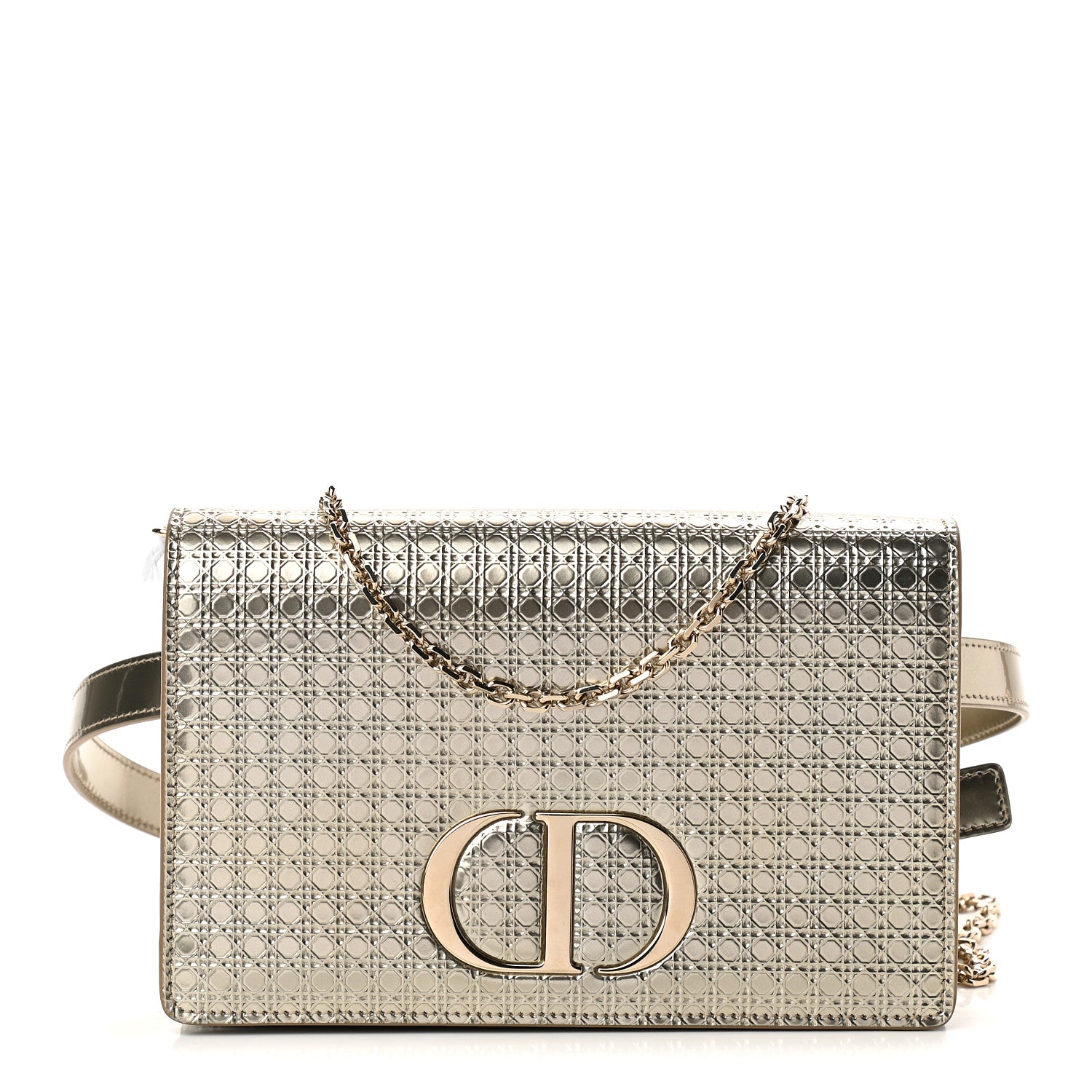 Christian Dior Metallic Patent Micro-Cannage 30 Montaigne 2 in 1 Pouch Gold 1 of 9